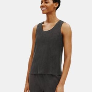 EILEEN FISHER Textured Rib Scoop Neck Tank Top Women's Large Knit Stretch Basic